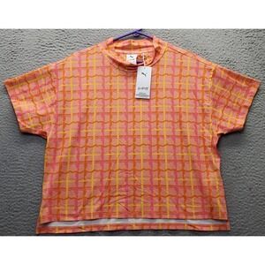 Puma x Dani Dazey Golf Shirt Womens Large Multi Grid Cloudspun Mock Neck UPF 40